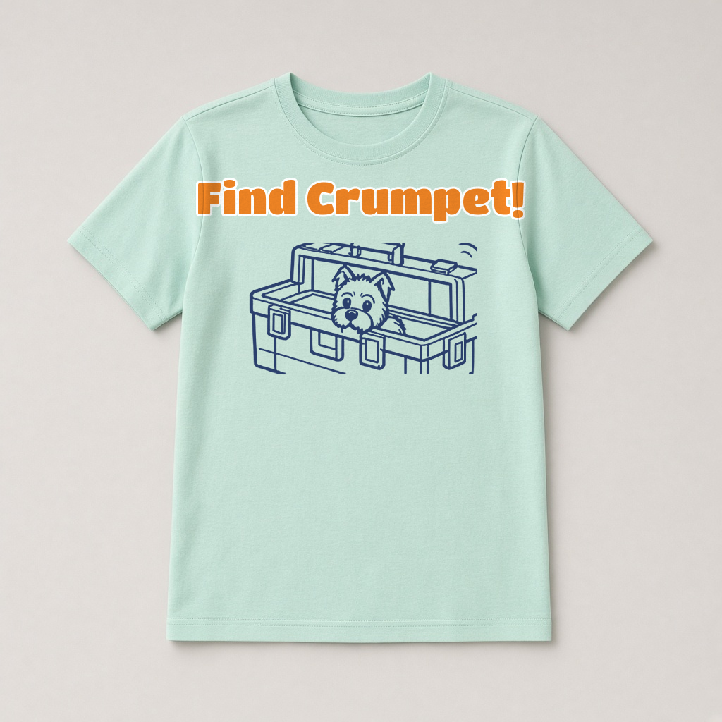 Kids T-shirt mockup with Crumpet and Find Crumpet text
