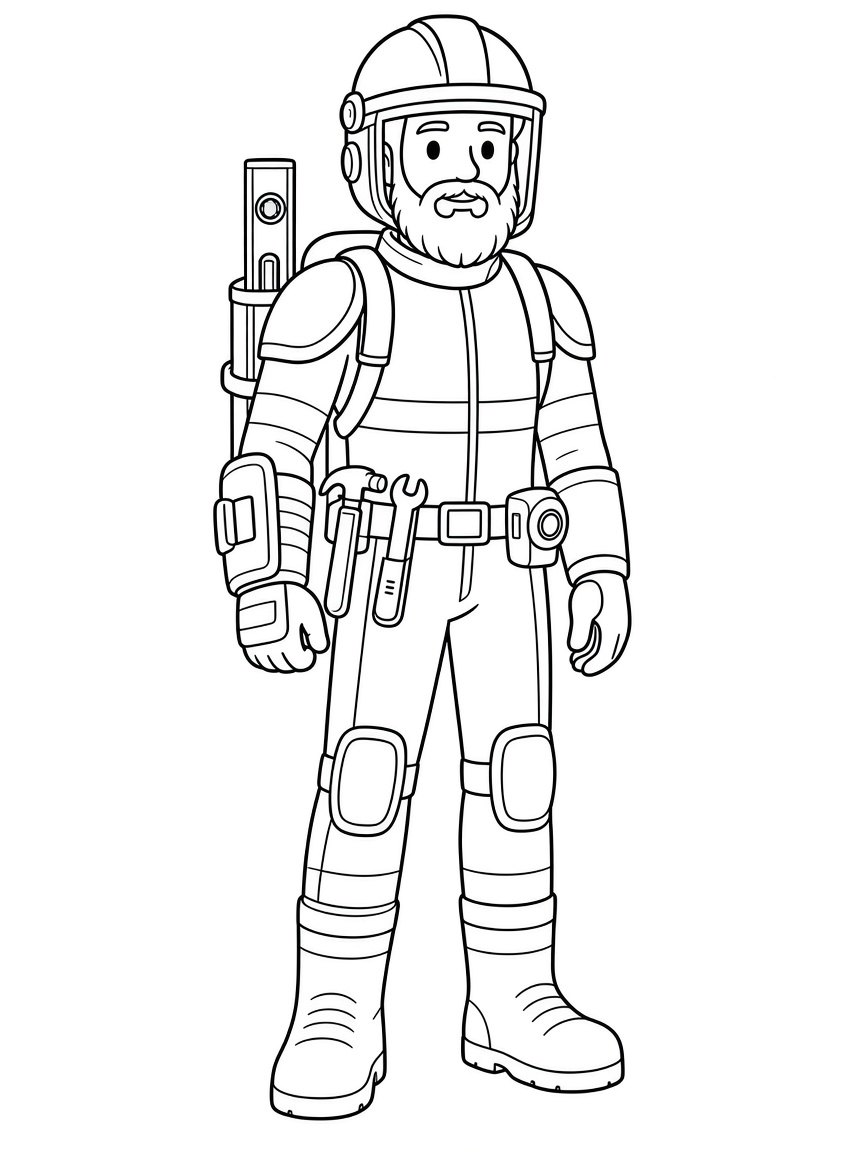 Rob, with a Scottish-style beard and futuristic builder suit